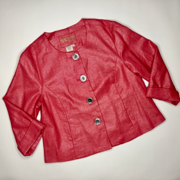 LAL Live A Little Linen Blend Blazer Coral Sz PL - Picture 1 of 8